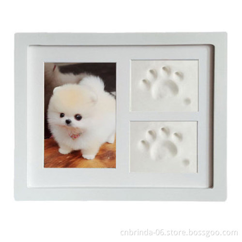Creative Pet Photo Frame Pet Paw Prints Clay Memorial Photo Frame Solid Wooden Picture Souvenir Home Table Ornament
